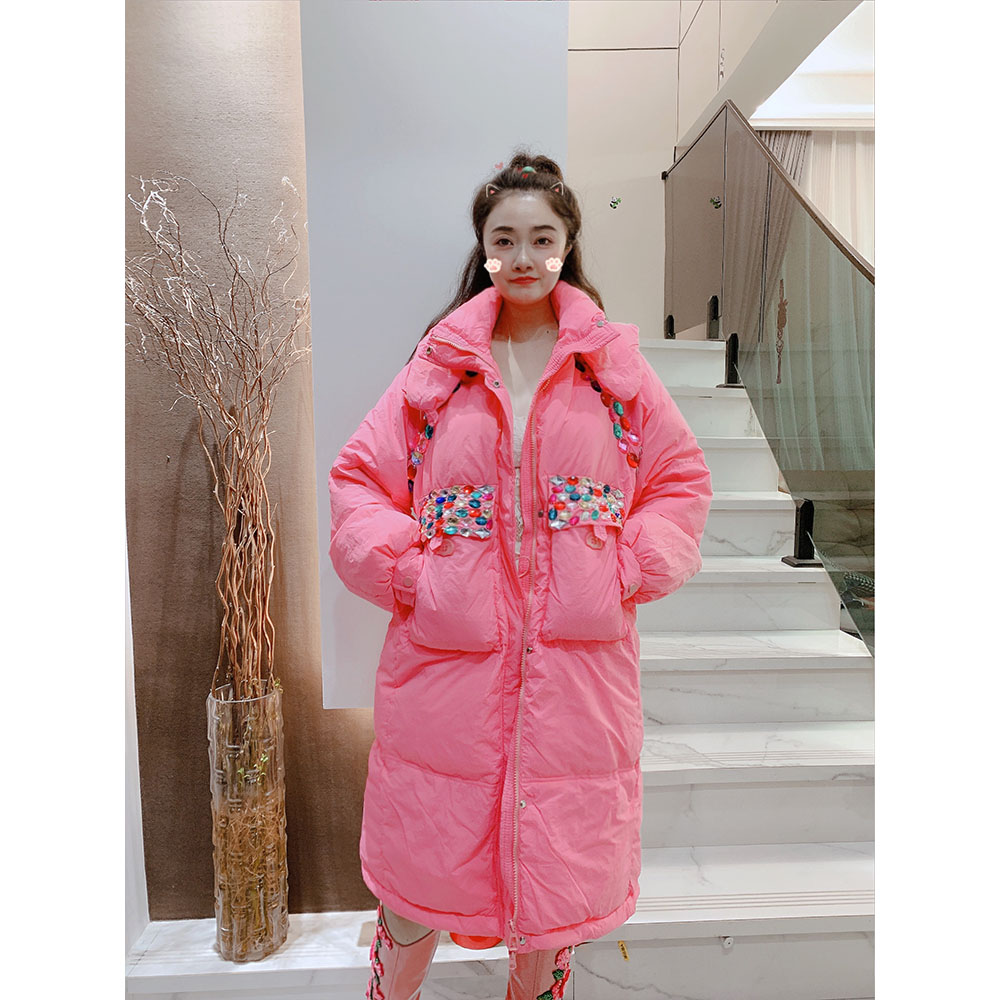 冬季新款重工欧版彩钻连帽加厚保暖羽容服宽松显瘦棉外套女