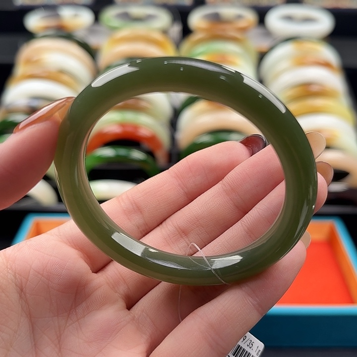 未镶嵌手镯和田玉特胶浓湖绿54.9