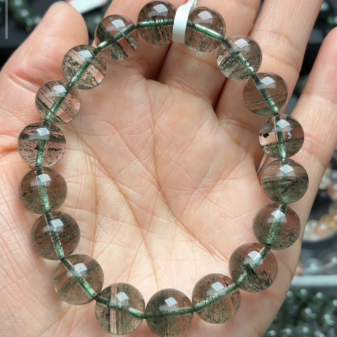 天然水晶绿幽灵水晶绿幽灵千层11mm