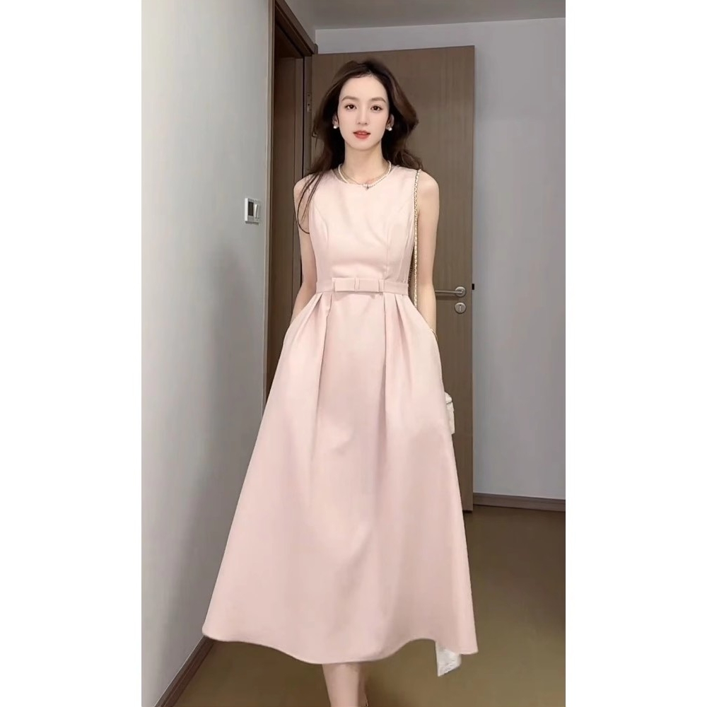 2025夏季新款韩版小清新温柔显瘦超好看粉色无袖连衣裙女1055