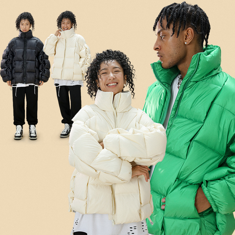 聪明陈 原创自制冬季立体编织保暖羽绒服设计感立领外套80060