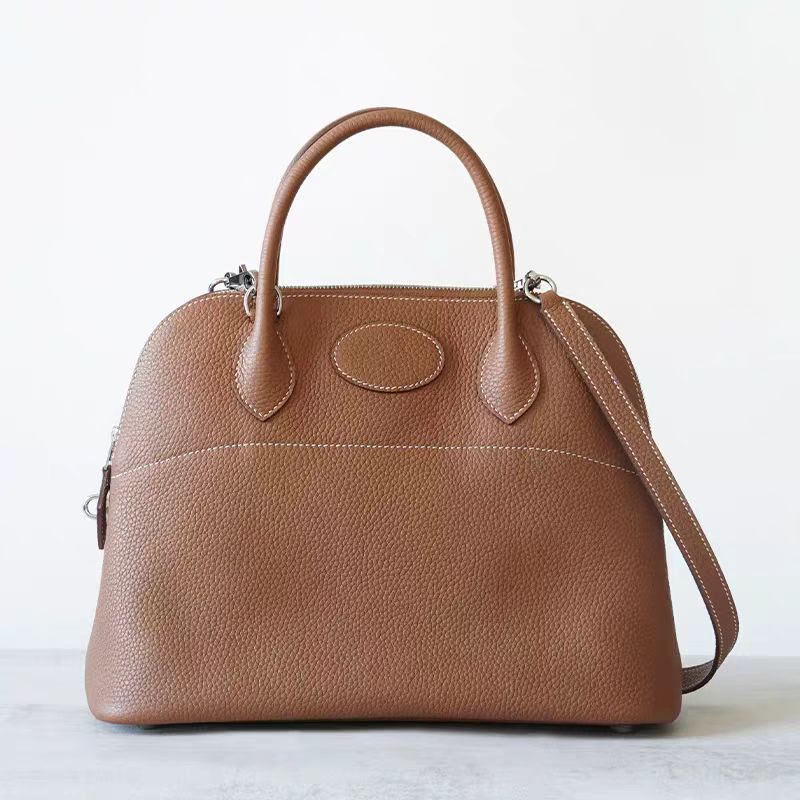 2025新款高档贝壳包头层牛皮小众高端保龄球真皮女包手提包斜挎包