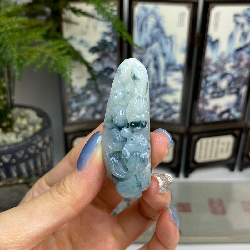 毛货 飘花年年有余鱼挂件  天然翡翠A货