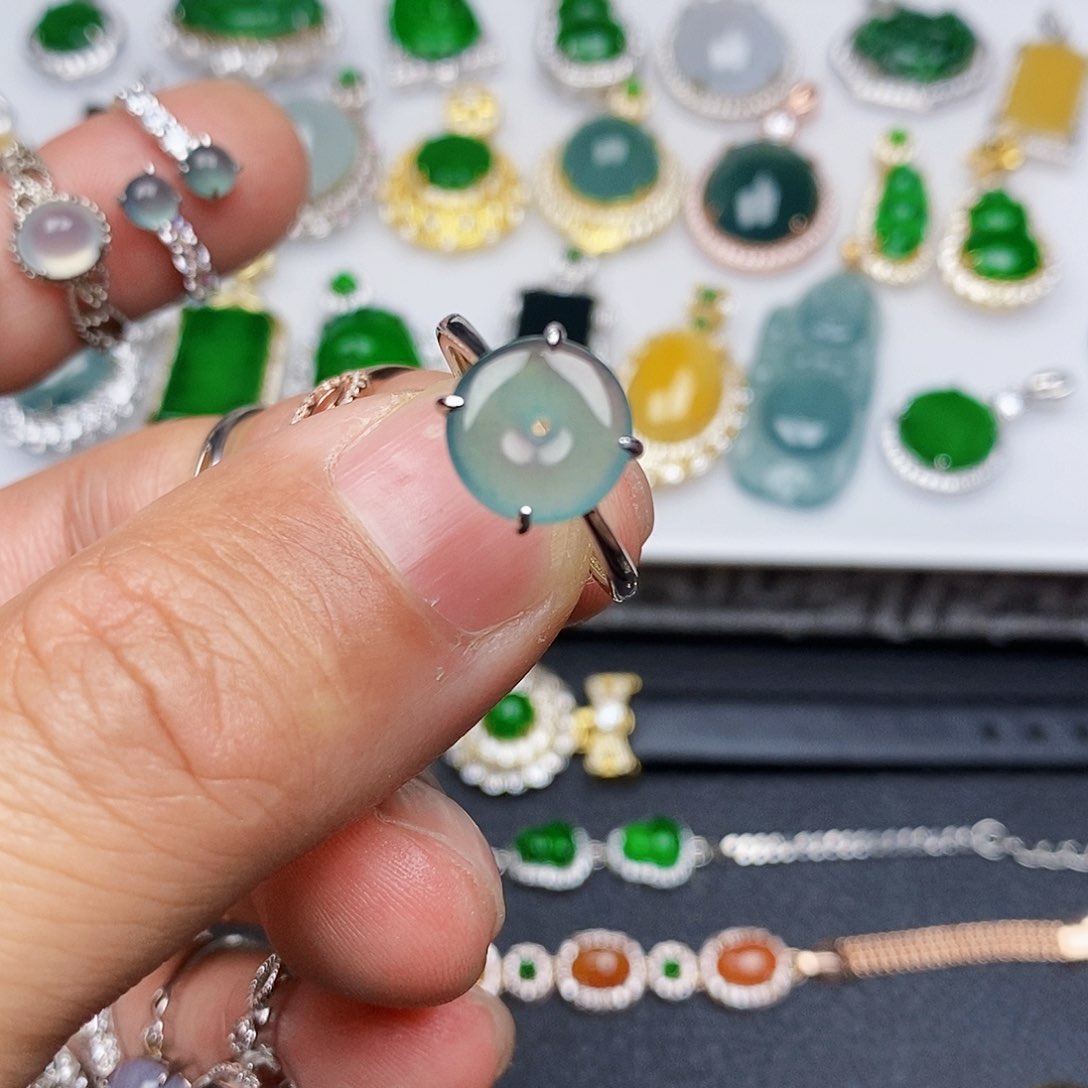 翡翠戒指银S925镶嵌戒指