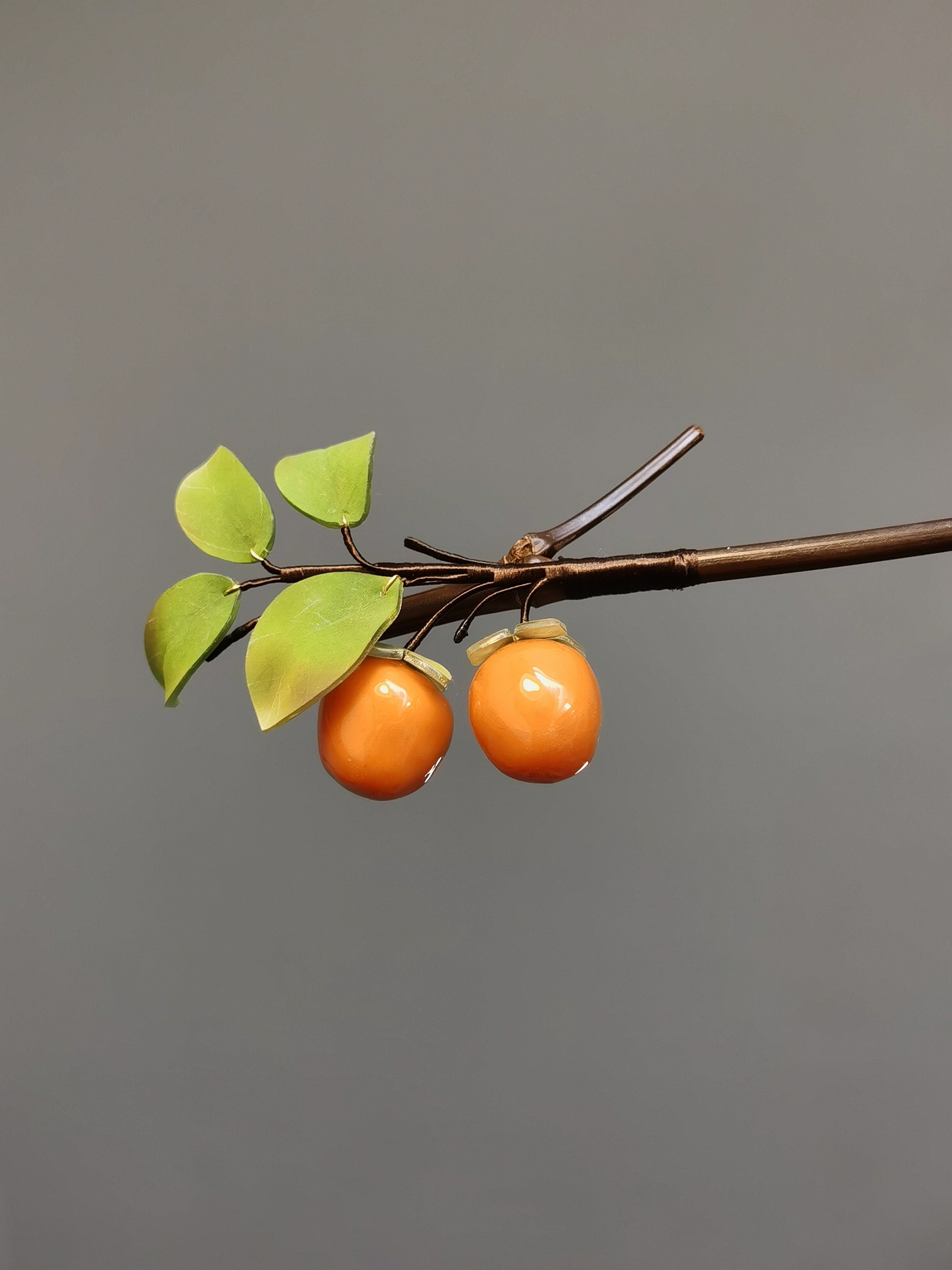 柿柿如意热缩柿子发簪古风发饰 旗袍新中式竹枝发簪