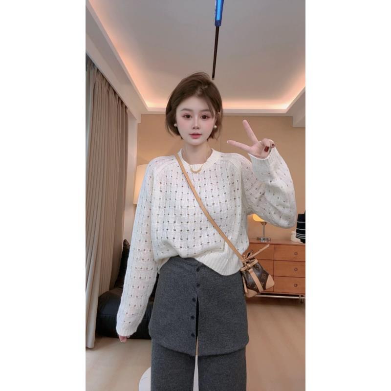【花花定制】女圆领针织镂空减龄冬季毛针织衫秋季时尚女装设计感