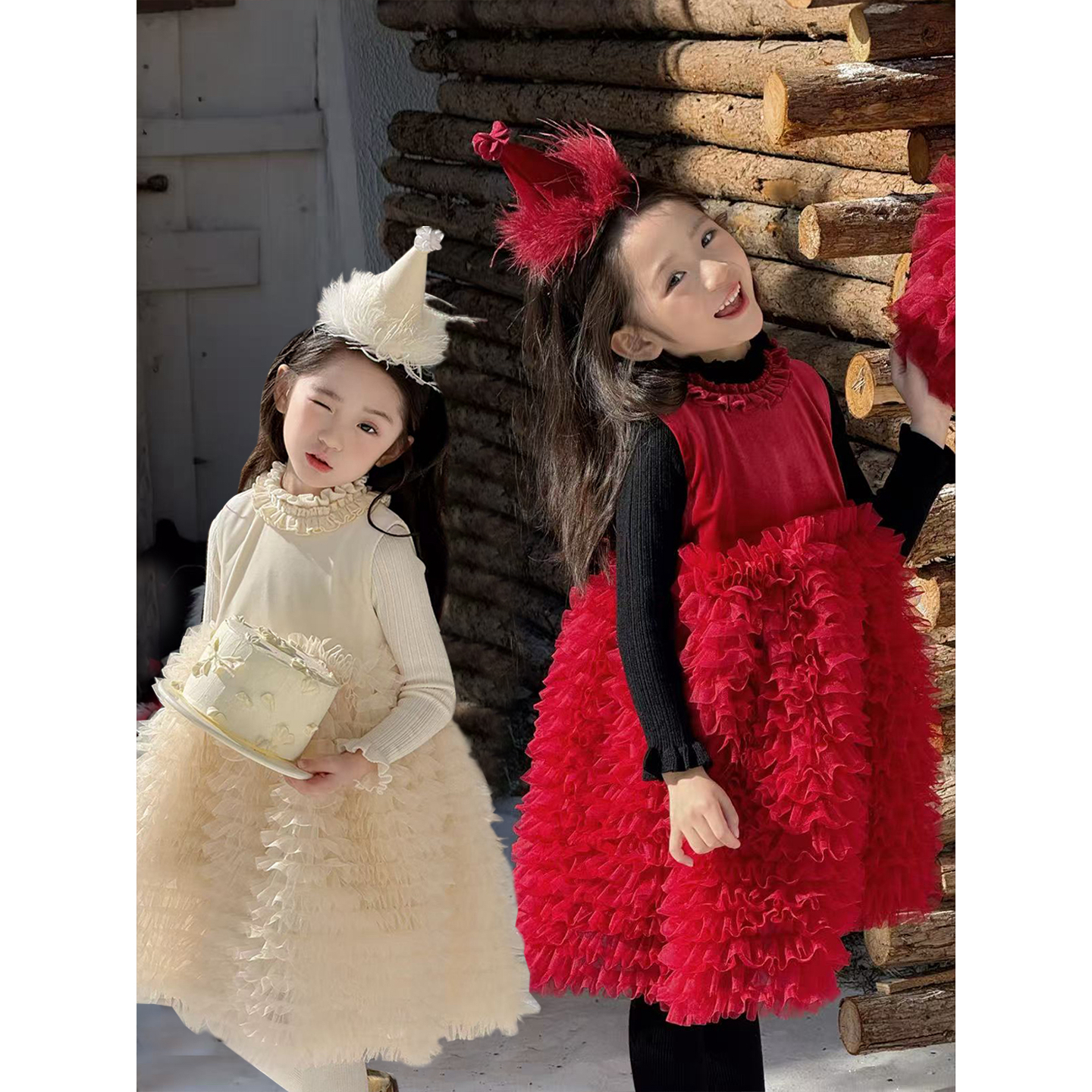 YFY女童秋冬丝绒蛋糕tutu公主裙蓬蓬连衣裙圣诞新年生日礼服加绒