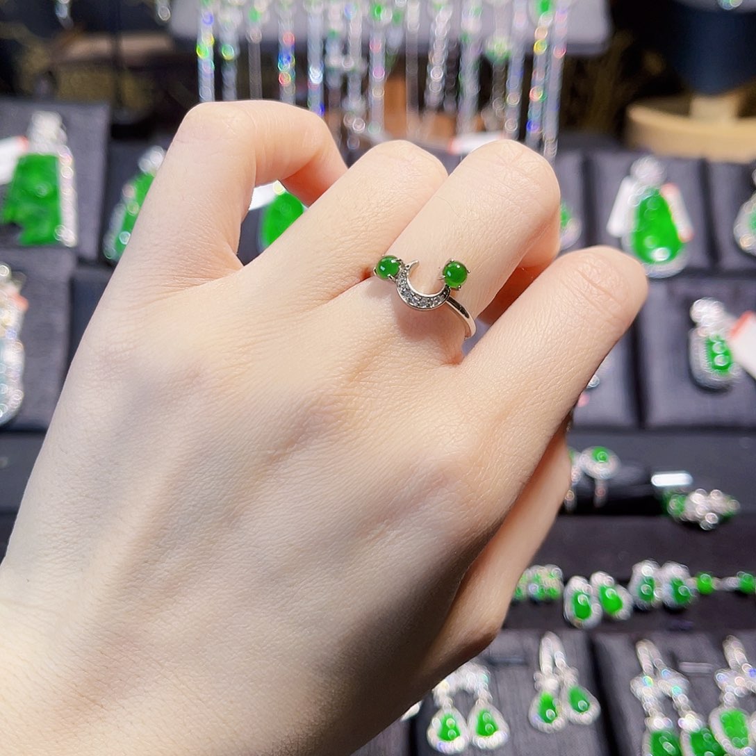 翡翠银S925镶嵌戒指戒指