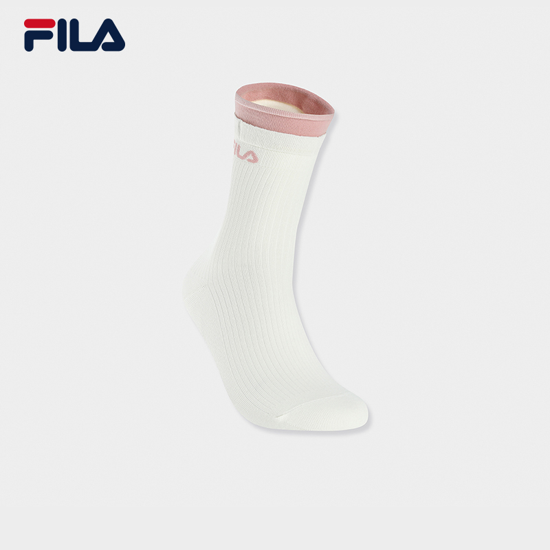 运动袜|FILA斐乐官方女袜高腰袜新款抑菌休闲撞色粉色长筒运动袜