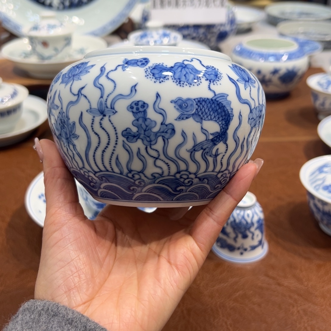 青花鱼藻纹水洗纯手工