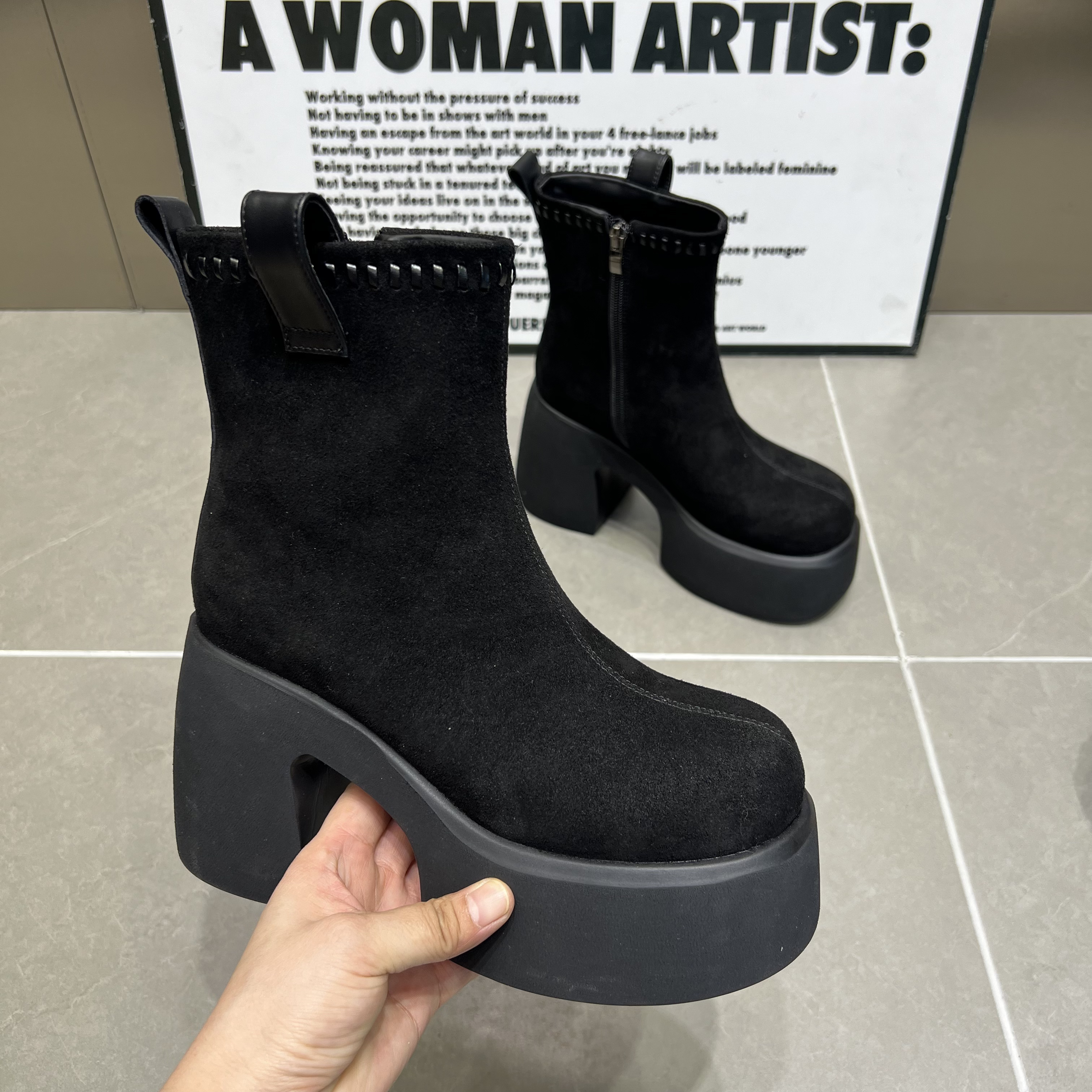 主播推荐2025年（817-38）9公分高跟筒靴休闲风秋冬防水台显瘦短靴