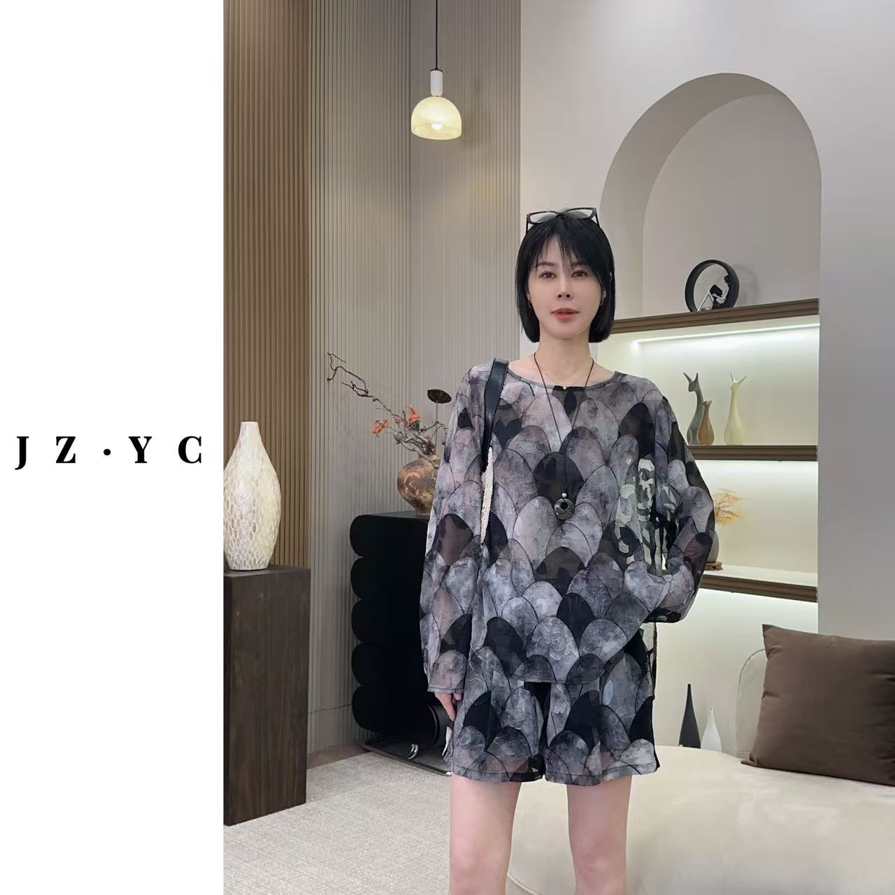 【洁子推荐】 2025夏季新款256545新中式水墨画休闲套装JZYC256545