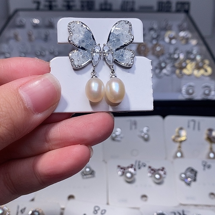 淡水珍珠银S925镶嵌耳饰