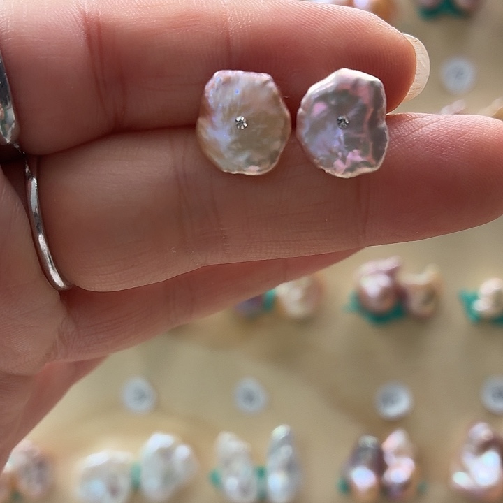 耳饰银S925镶嵌淡水珍珠