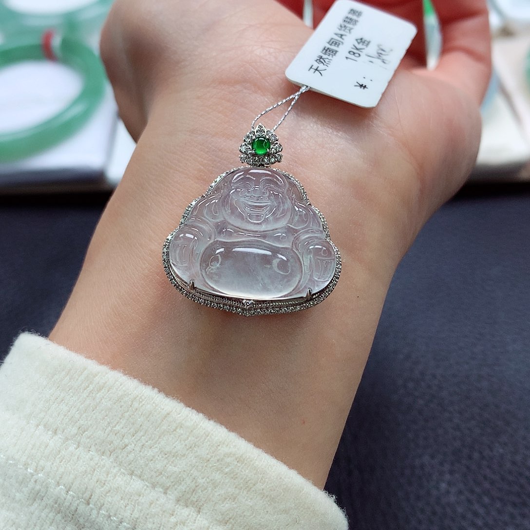 翡翠吊坠(不含链)18K金镶嵌高冰 佛公