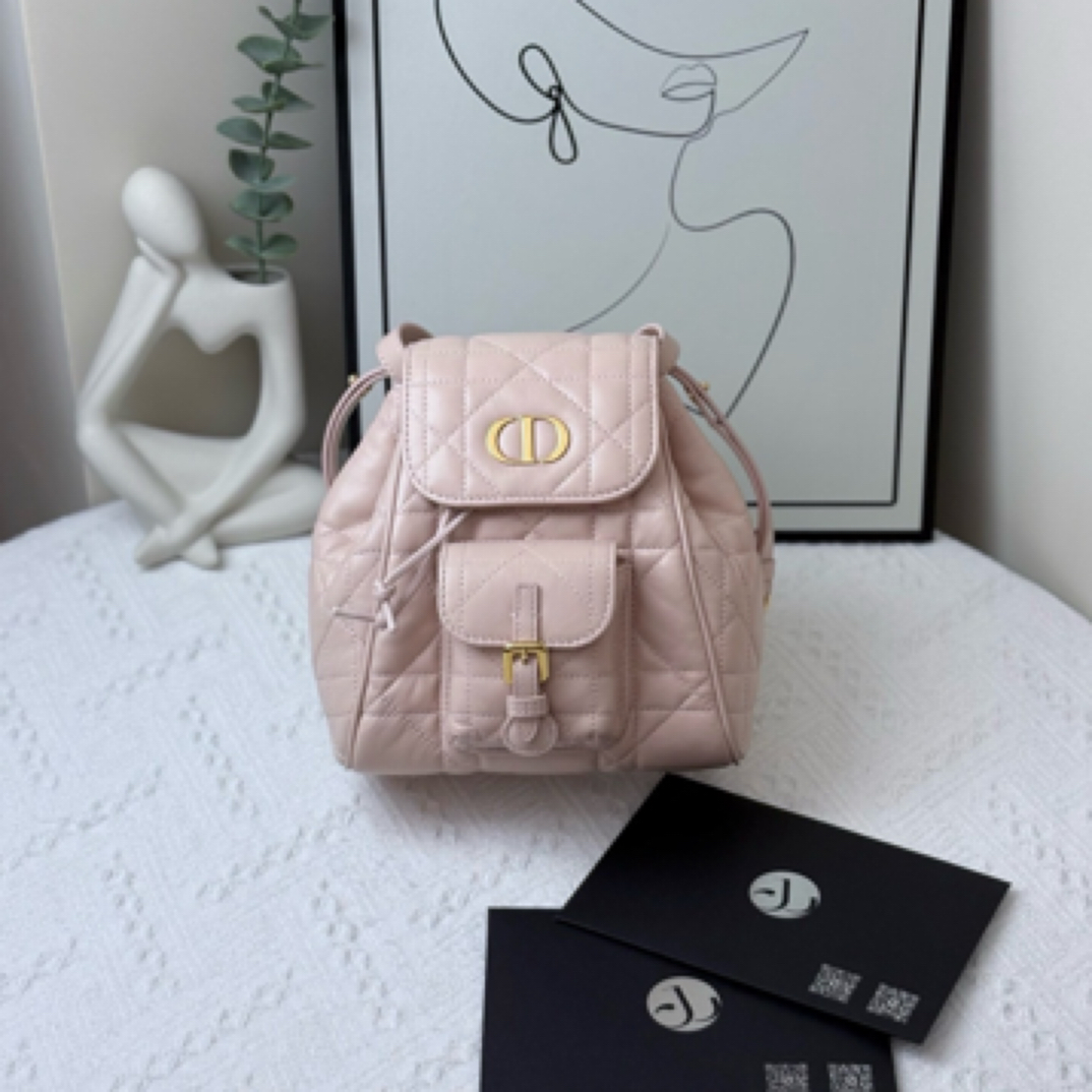 99新 DIOR/迪奥 caro羊皮双肩包 樱花粉/JW4941