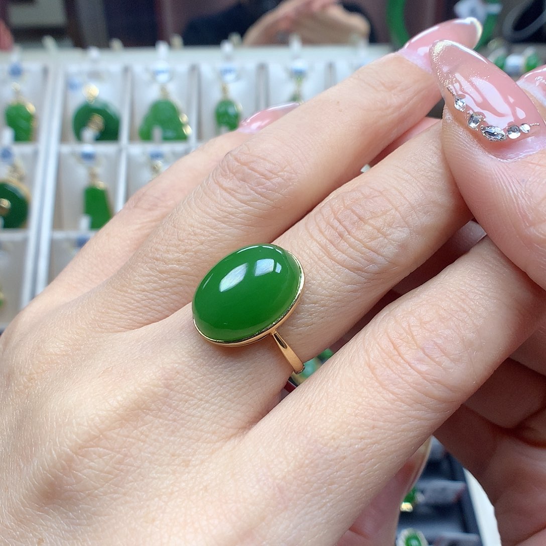 和田玉戒指18K金镶嵌1317