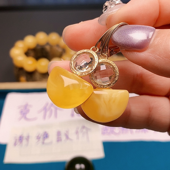 琥珀银S925镶嵌耳饰波兰设计款琥珀蜜蜡