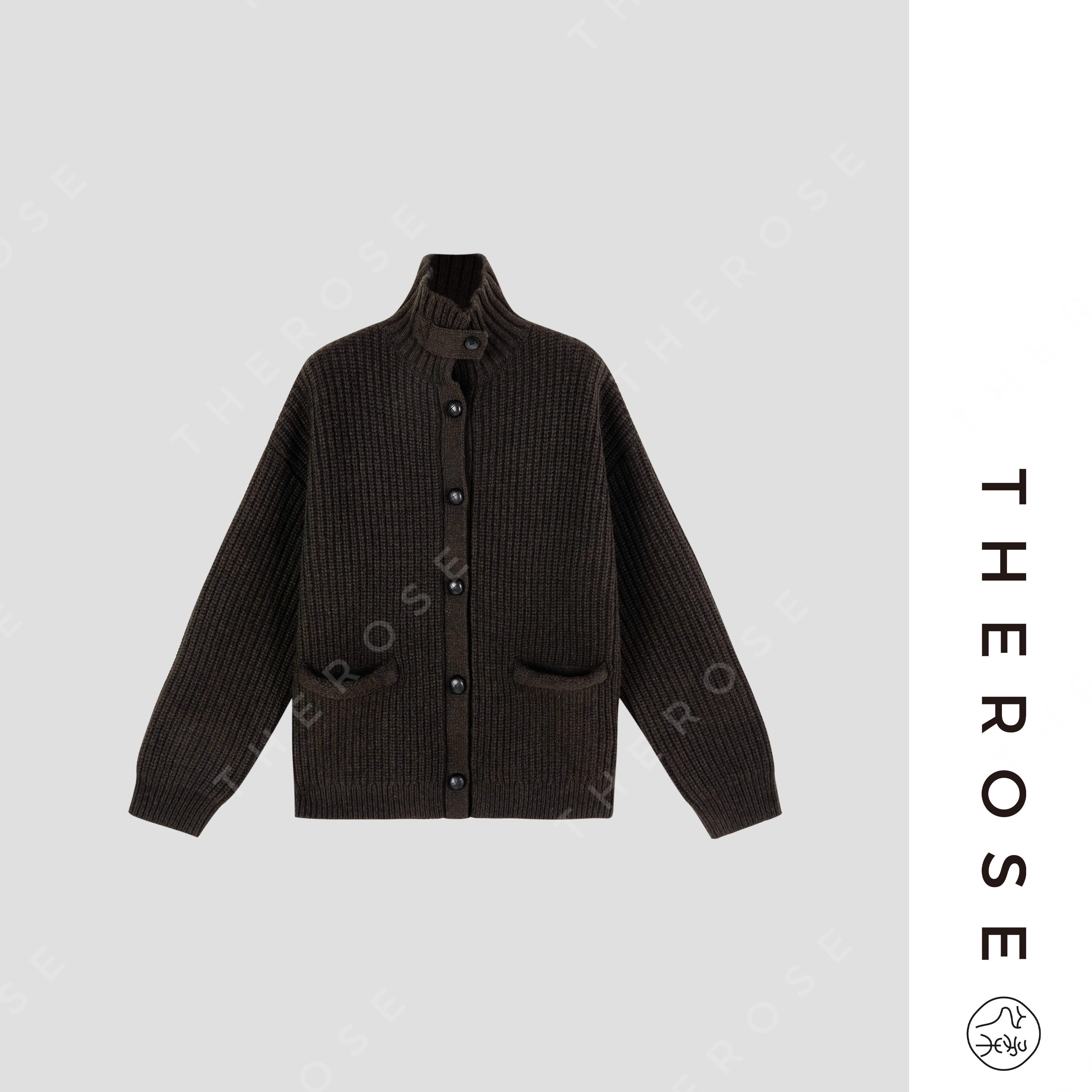 之柔【勃朗夜色】复古时尚立领坑条针织衫舒适保暖百搭宽松廓形上衣