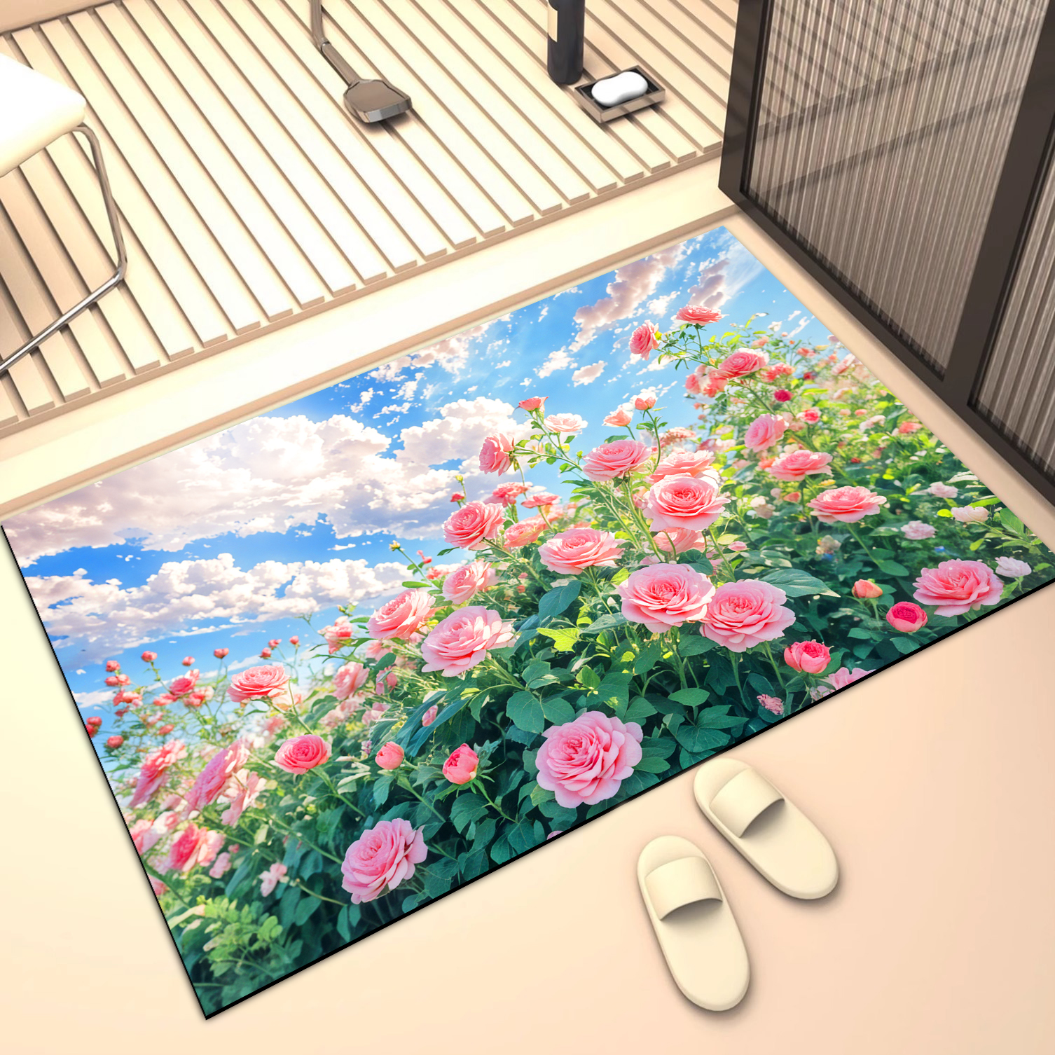 油画卡通可爱ins风地垫入户门垫多巴胺防滑浴室门口脚垫进门地毯