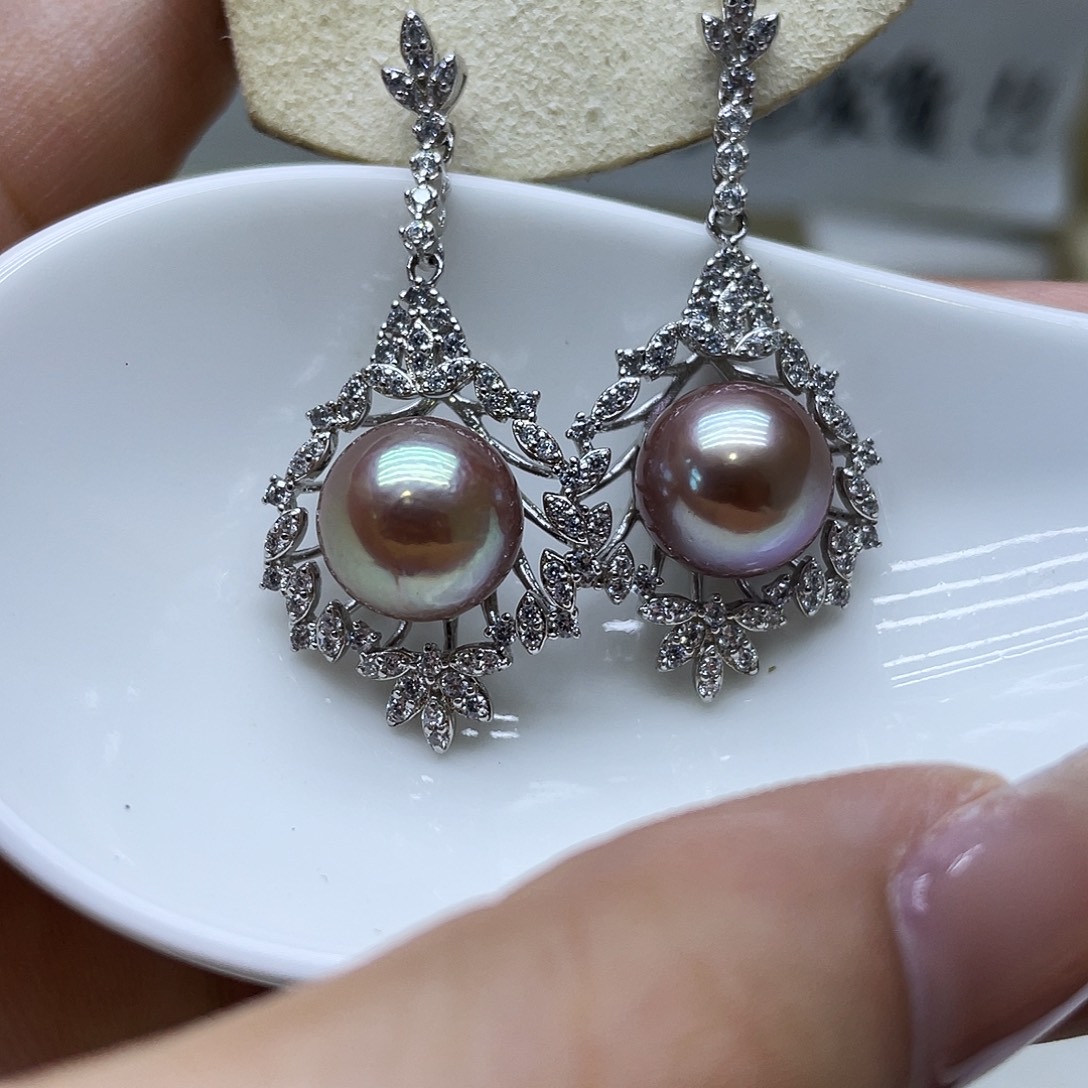 银S925镶嵌淡水珍珠耳饰