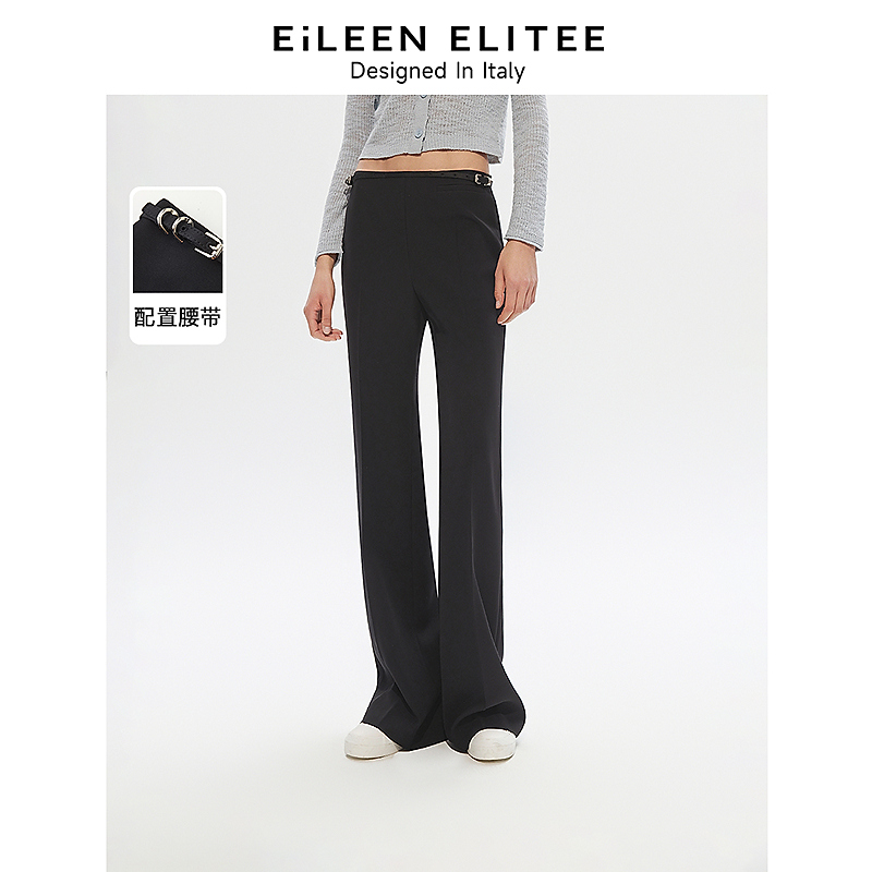 T001【赵老板】朗姿欧洲EiLEEN ELITEE夏季西裤黑色微喇职业长裤