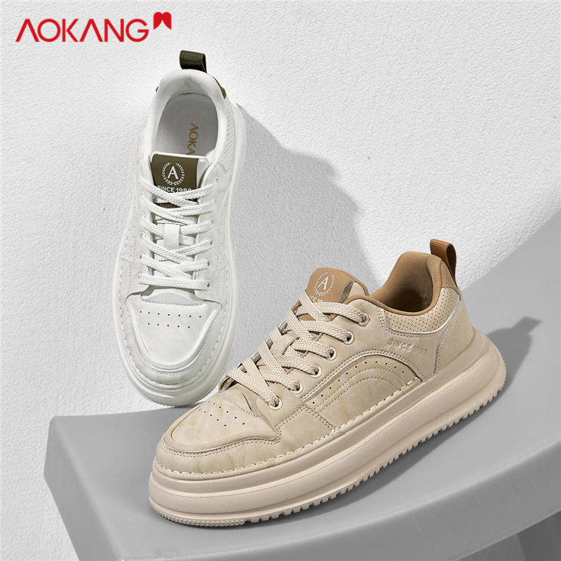 Aokang/奥康官方正品2025男士时尚百搭透气潮流厚底增高休闲板鞋