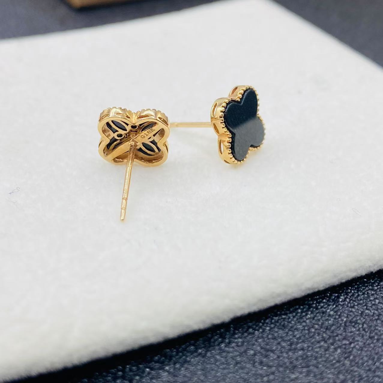 杨教授珠宝18K金镶嵌翡翠四叶草耳饰耳钉MCSJ