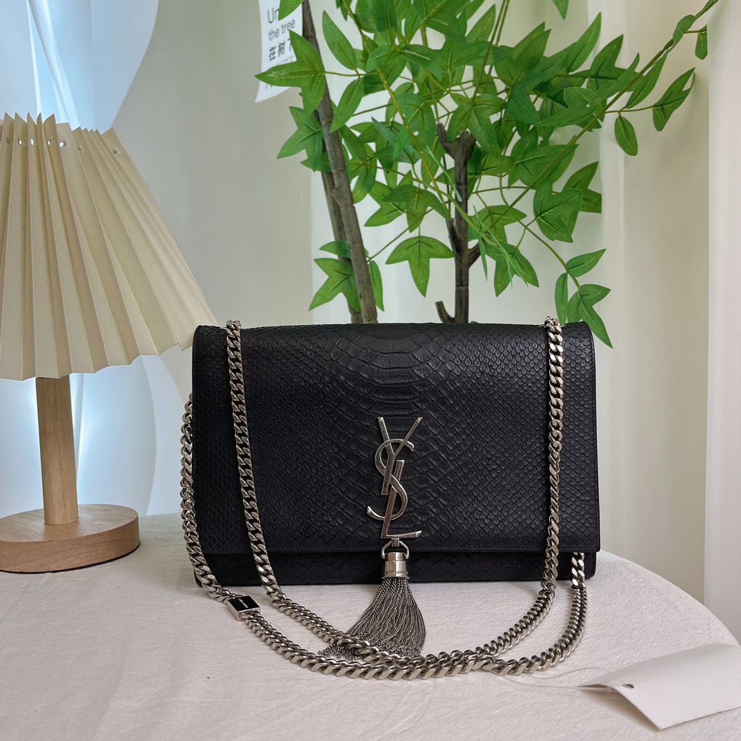 95新 YSL/圣罗兰 95新ysl黑银kate中号流苏斜挎包69836930