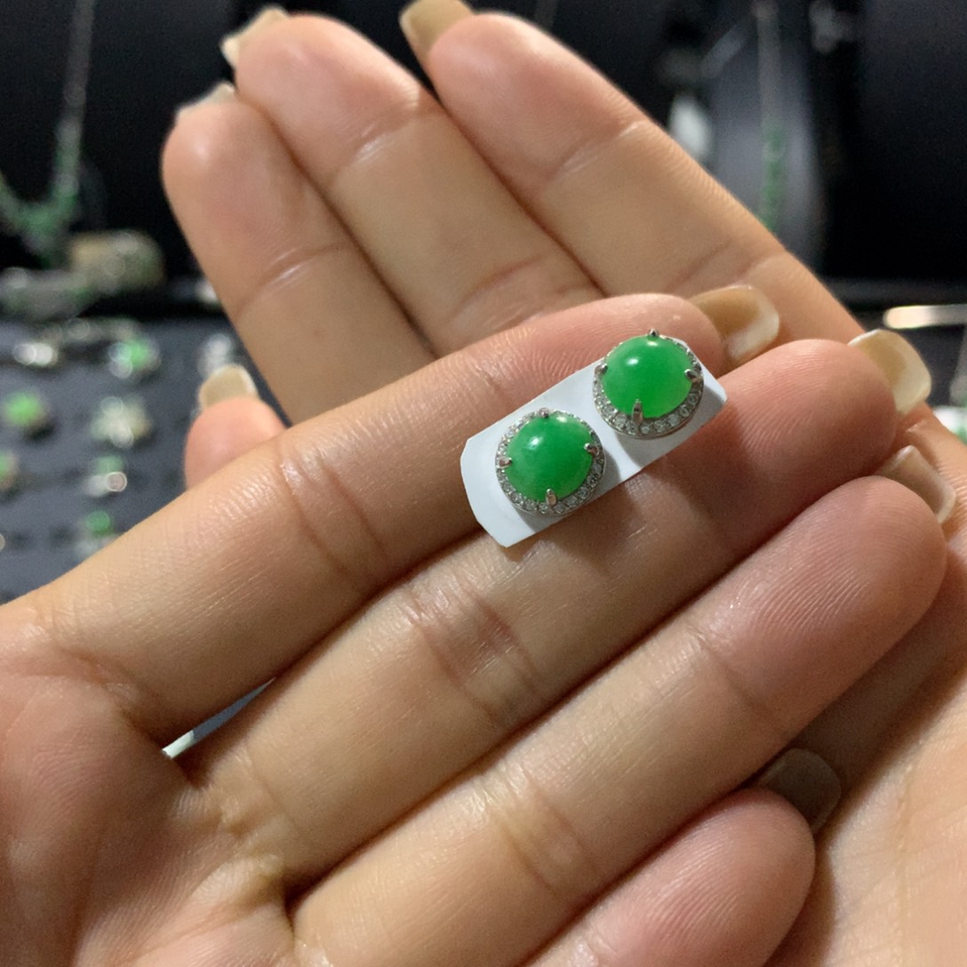 银S925镶嵌翡翠耳饰