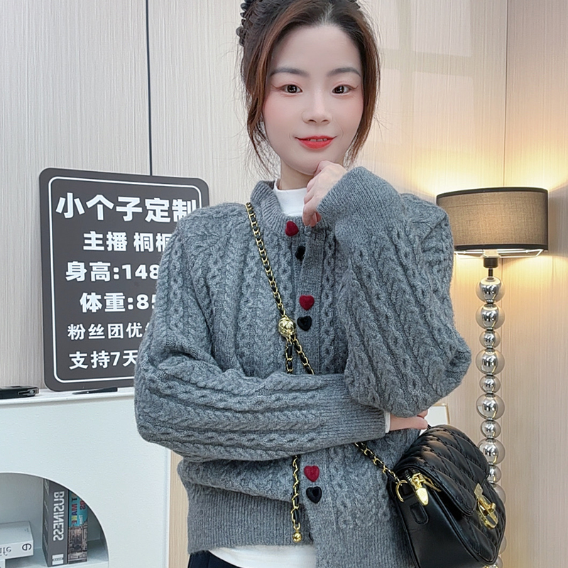 小个子定制厚款提花圆领针织毛衣女百搭时尚网红气质毛针织衫毛衣
