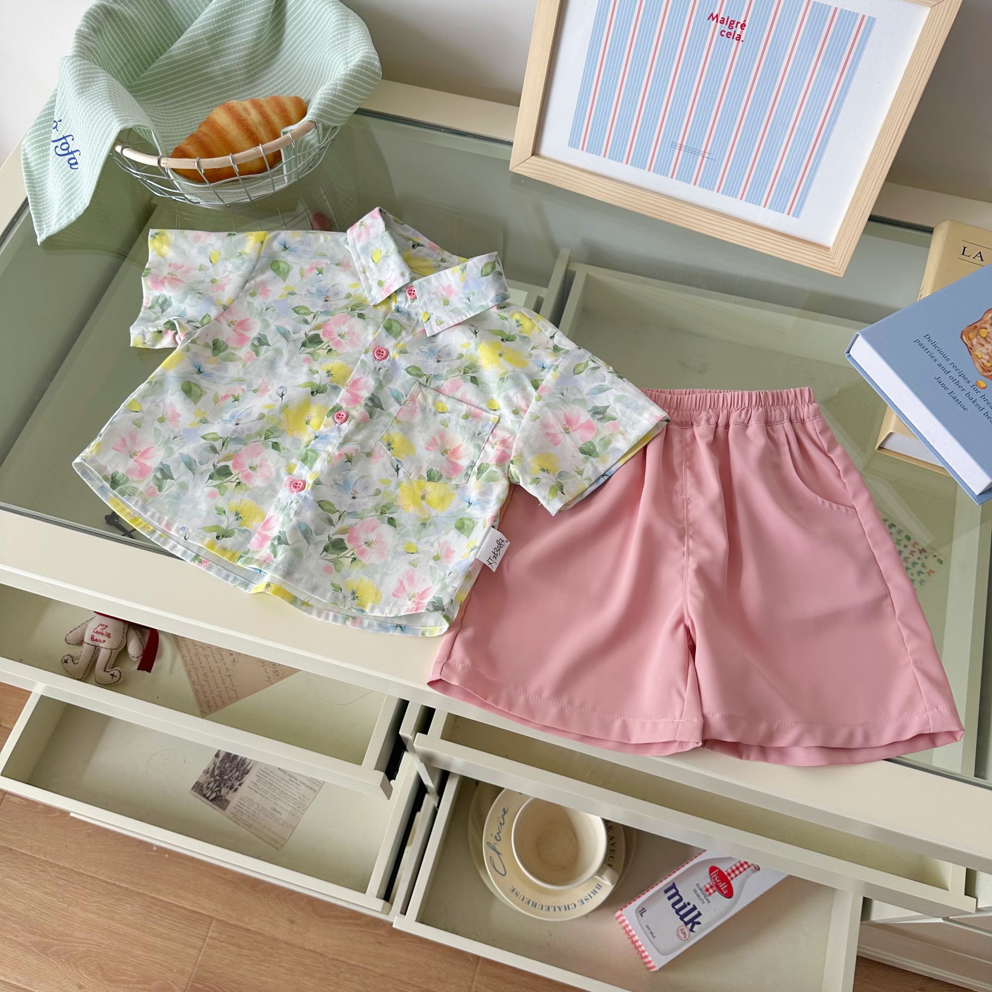 【浪漫满屋】XT253083橘止皮25夏男小童纯棉花衬衫短裤两件套