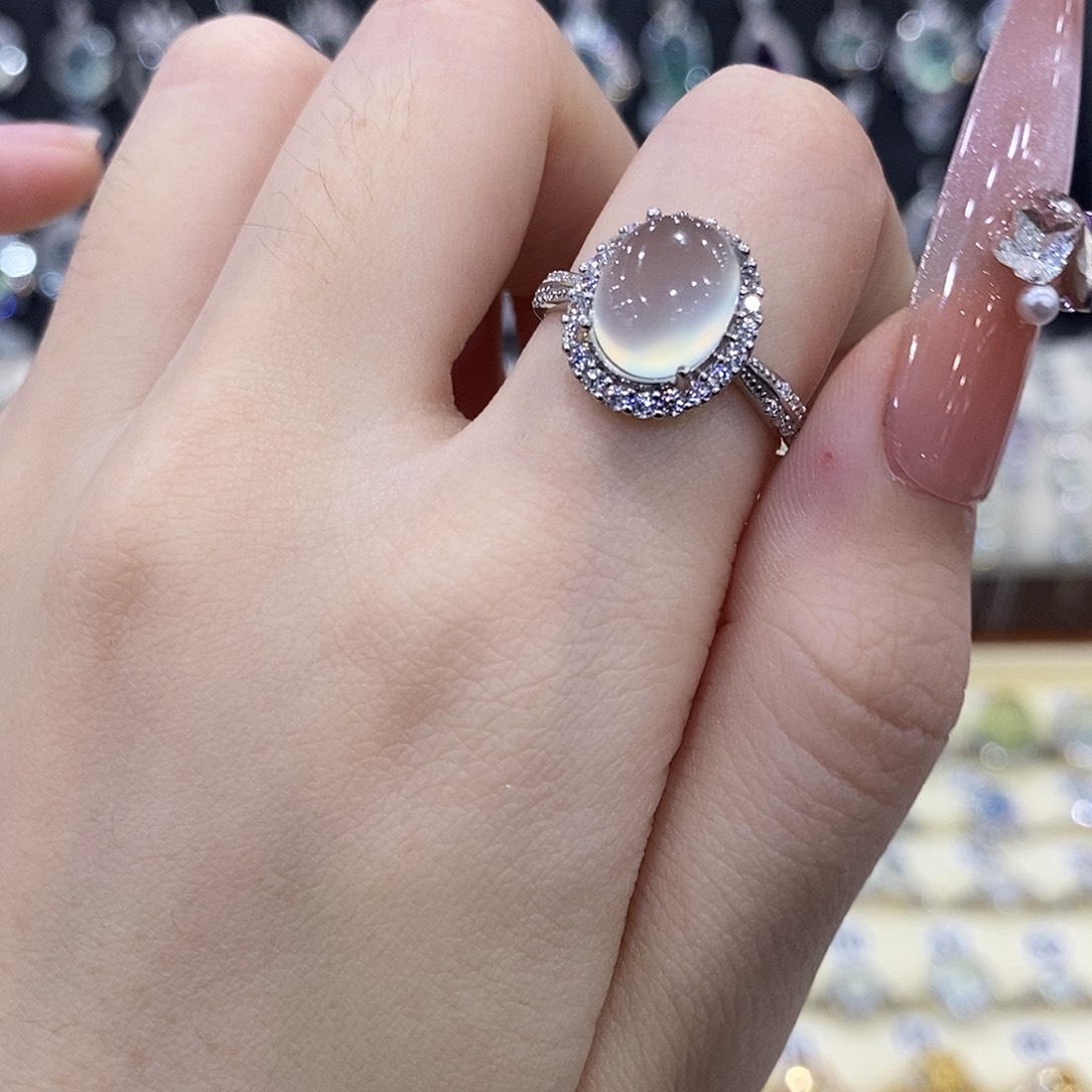 蛇纹石玉银S925镶嵌戒指