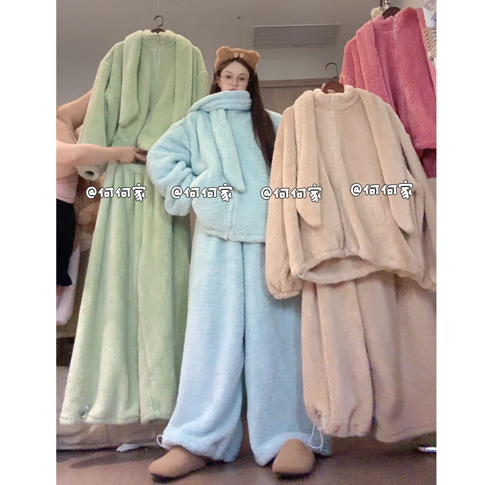 超级加大加厚套装！！睡衣女冬季家居服加大加厚保暖衣服【送围巾】