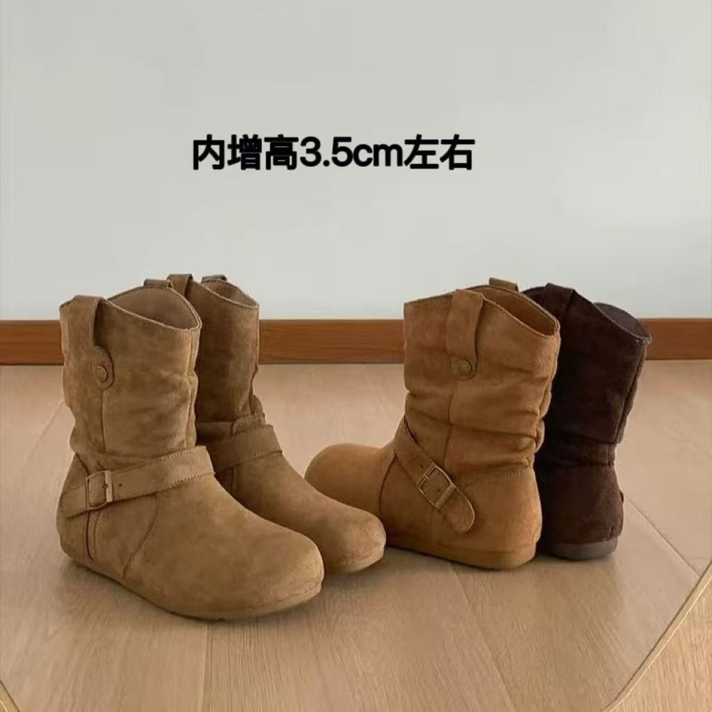 复古内增高勃肯短靴女2025年新款秋季马丁靴百搭显瘦配裙子堆堆靴