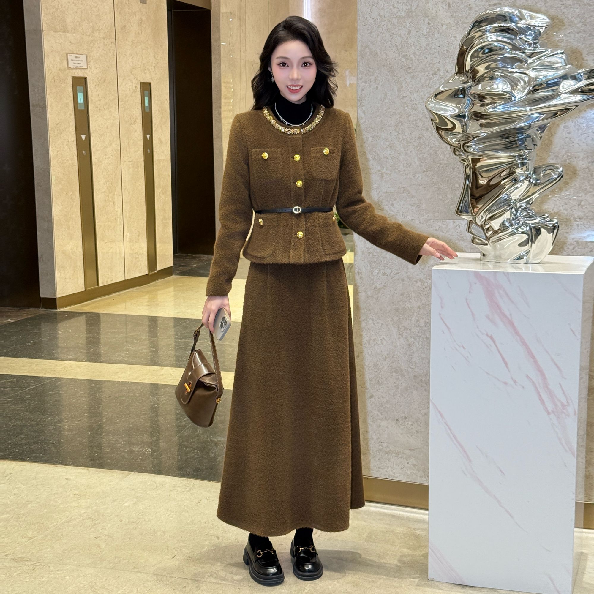 【外套+裙子】蔡小姐2025秋冬新款显瘦时尚百搭高级感套装