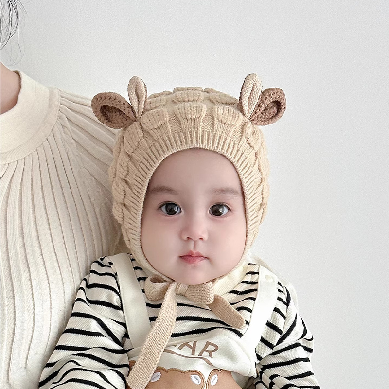 婴儿帽子冬季婴幼儿男童针织护耳帽秋冬小月龄男女宝宝保暖毛线帽