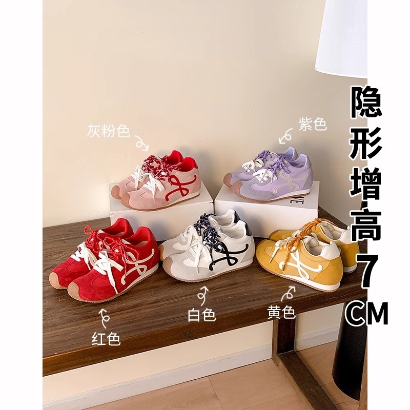 自留款7cm内增高版~复古小歪头鸳鸯鞋带休闲鞋红色德训鞋女阿甘鞋