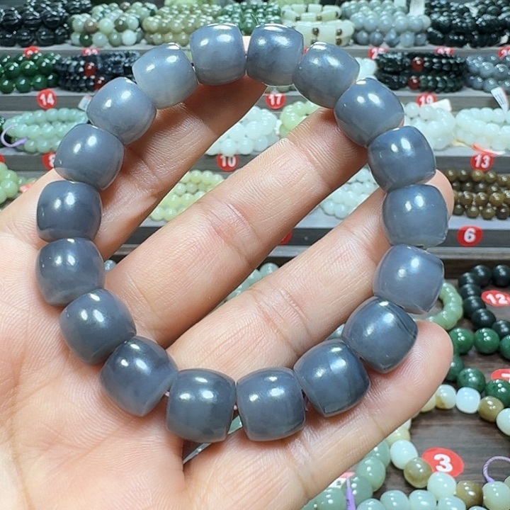 未镶嵌手链和田玉烟紫色青海直切卡12