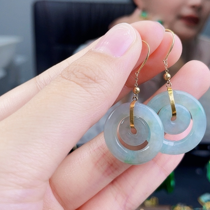 翡翠耳饰18K金镶嵌饰品