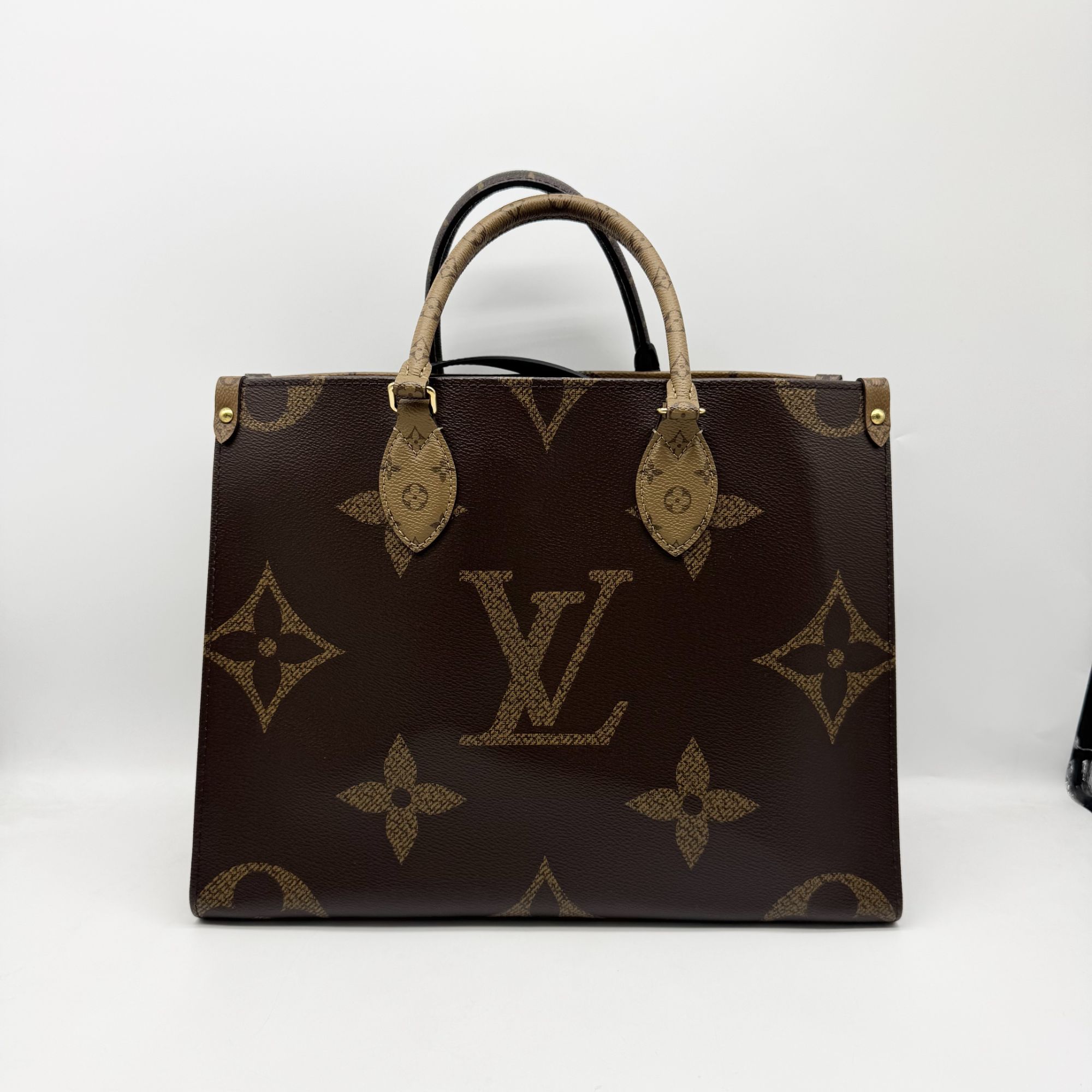95新 LouisVuitton/路易威登 拼色老花 中号 onthego 手提 单肩包