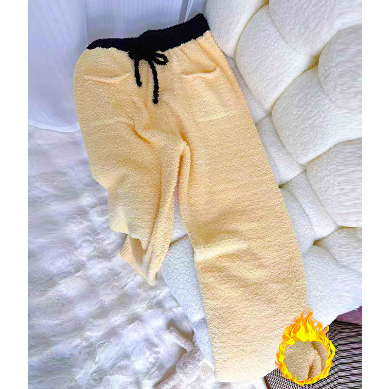 米诗缇【撞色奶黄裤子】时尚长裤宽松厚款条纹可外穿睡裤遛弯家居裤