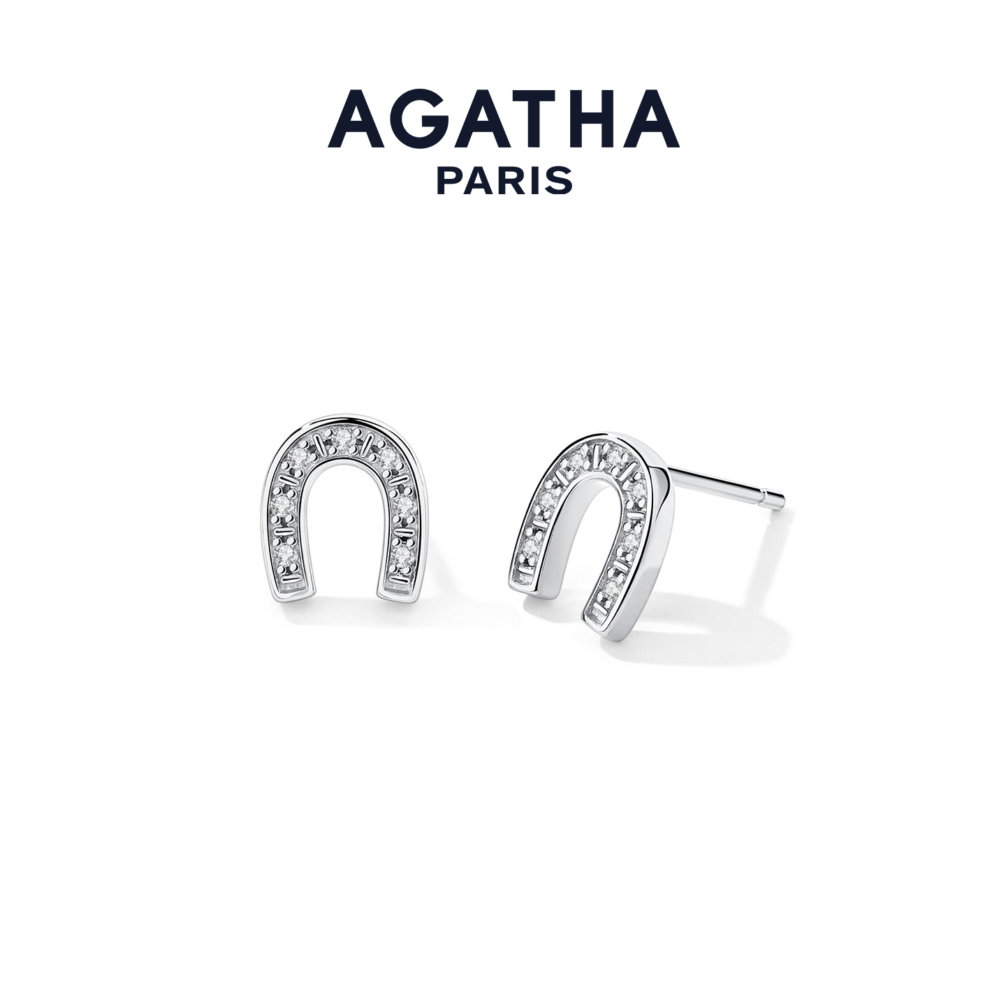 AGATHA 925银合成锆石耳饰 Horse马年驭光前行马蹄铁耳环圣诞礼物