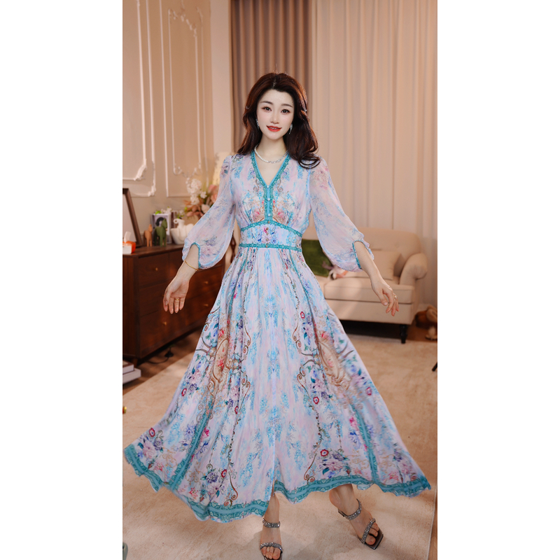 【西西里岛】25年新定位花名媛风优雅气质收腰高端连衣裙