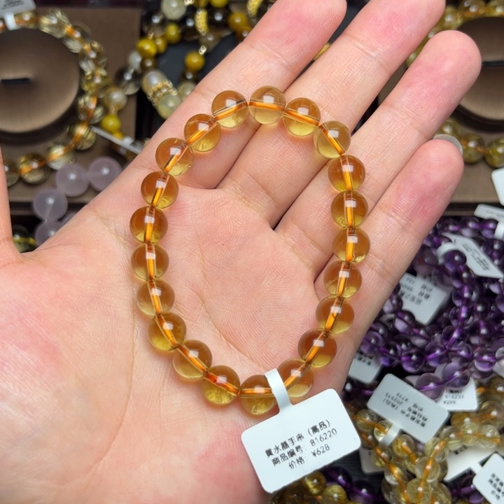 黄晶手链未镶嵌蝙***黑黄水晶9mm