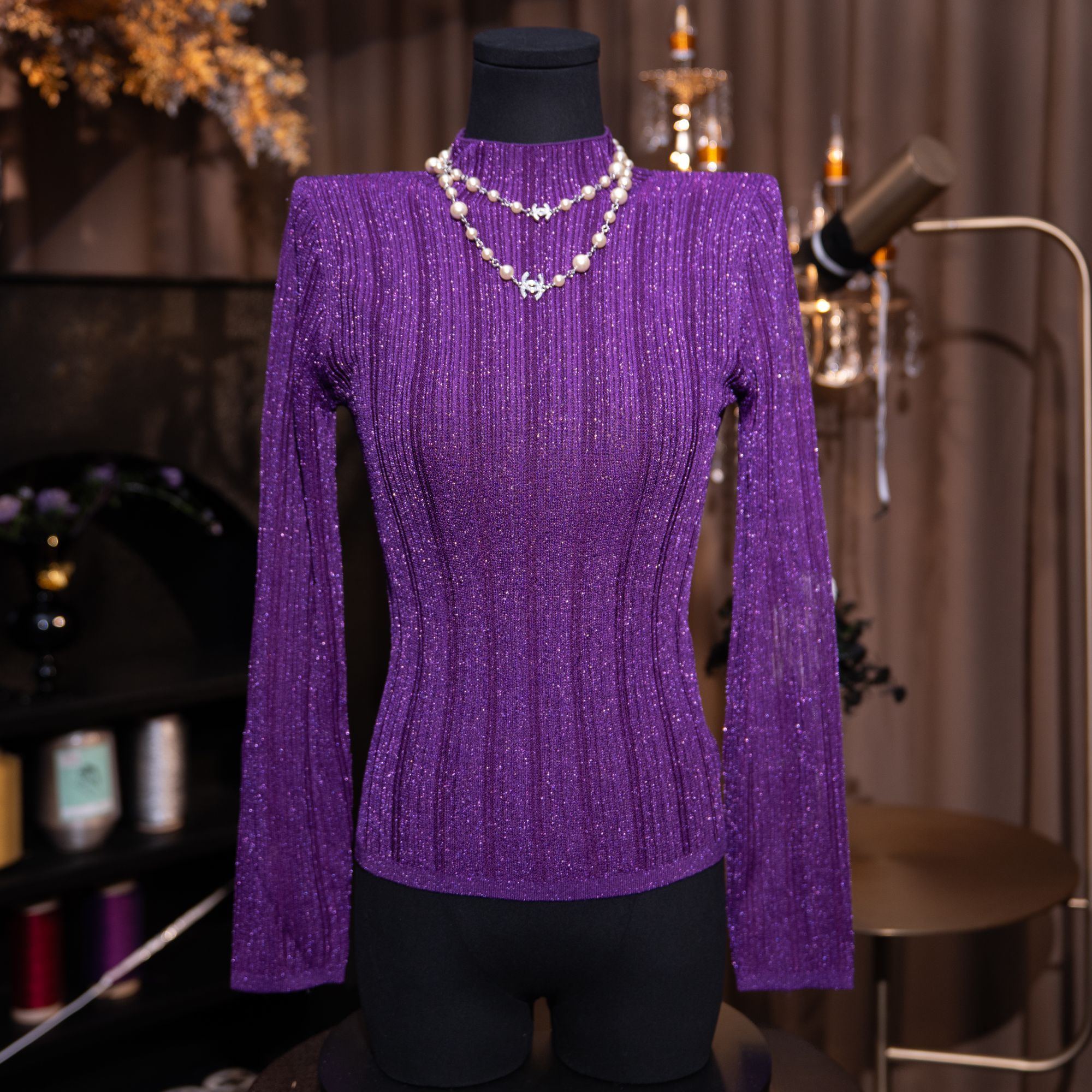 【金丝雀】意大利水晶纱UON023葡萄紫减龄舒适打底套头衫长袖