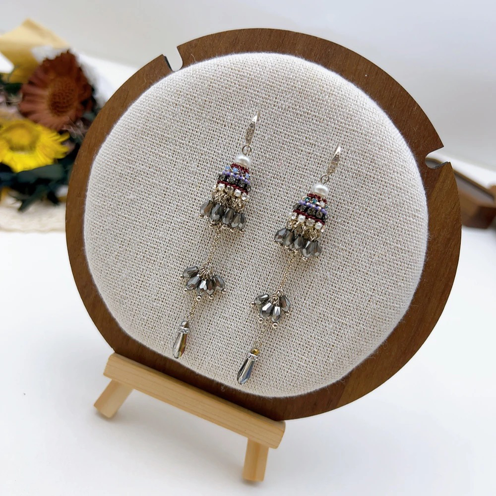 铜合金仿水晶耳饰 02889 好啊商店 复古双层灰色系 流苏耳坠