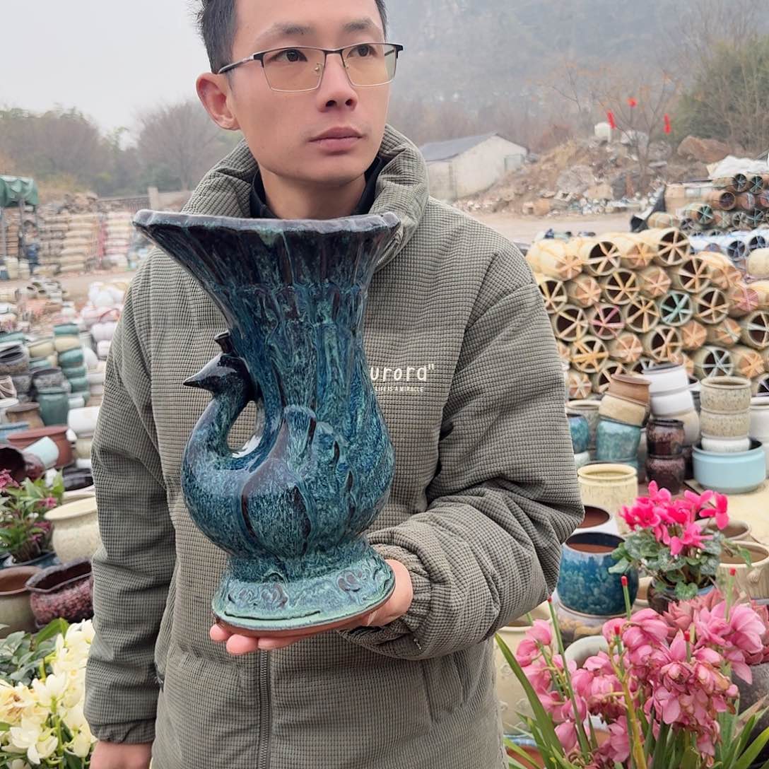 紫砂花盆孔雀蓝色一个一个