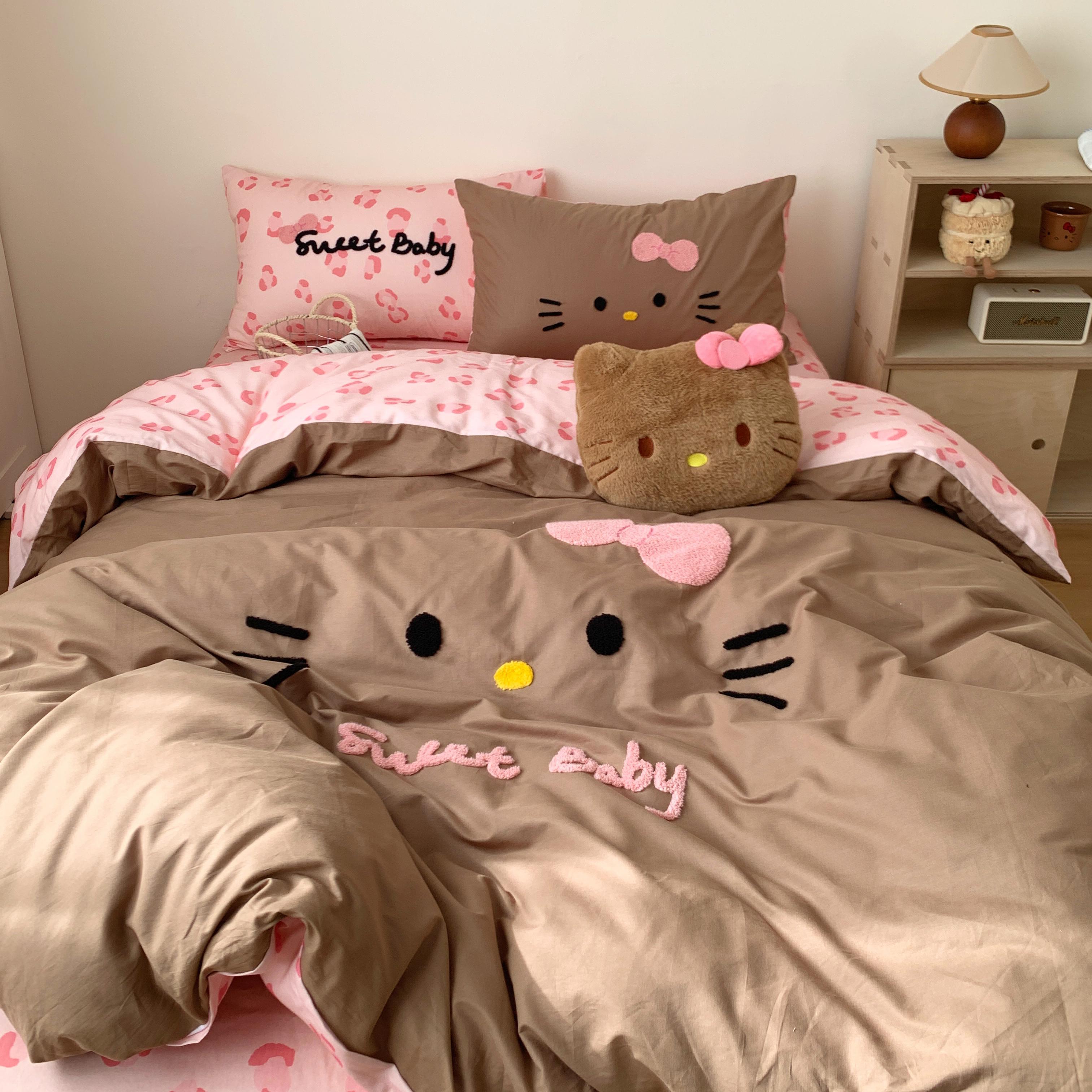 猫咪日记黑皮猫猫粉咖软糯亲肤全棉四件套卡通宿舍纯棉床单床笠