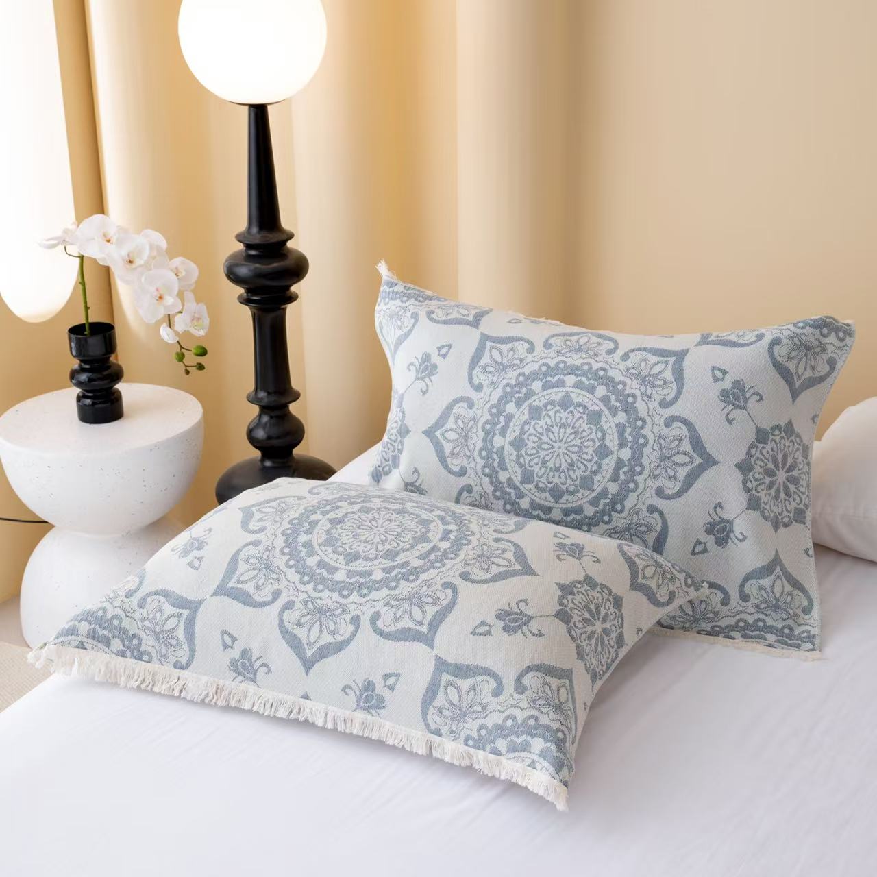 （蓝色曼陀罗）新款罗布麻枕巾52*78一对装